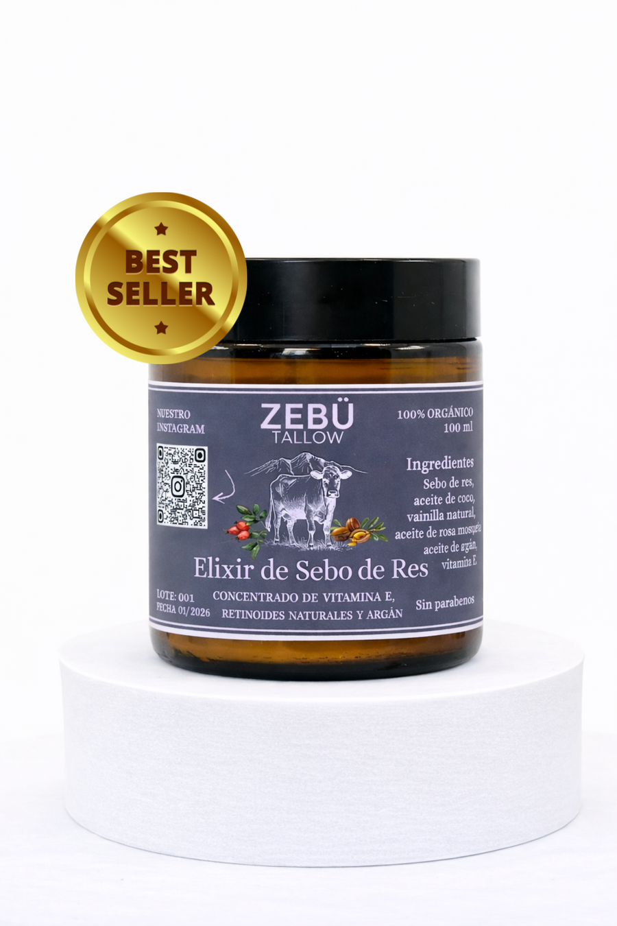 Elixir de Sebo de Res + Vitamina E, Rosa Mosqueta y Escencia de Argan