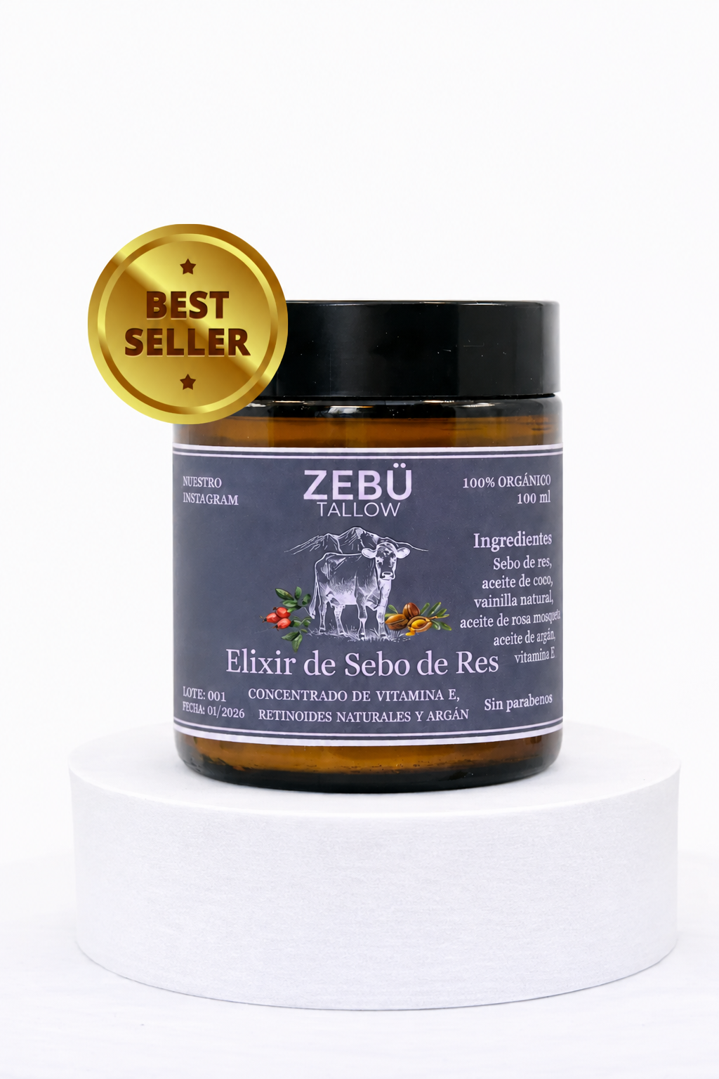 Elixir de Sebo de Res + Vitamina E, Rosa Mosqueta y Escencia de Argan