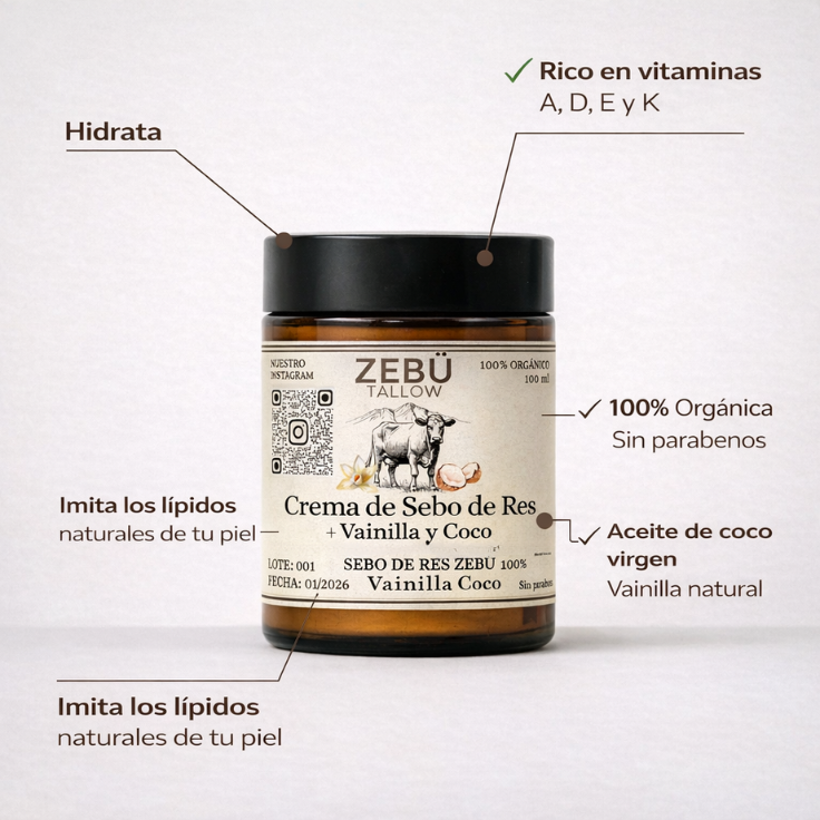 Crema de Sebo de Res + Vainilla y Coco
