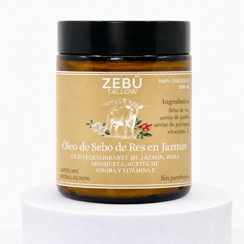 Crema de Sebo de Res en Jazmín + Aceite de Jojoba, Rosa Mosqueta y Vitamina E
