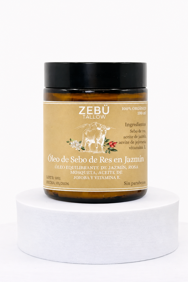 Óleo de Sebo de Res en Jazmín + Aceite de Jojoba, Rosa Mosqueta y Vitamina E